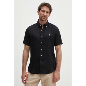 Ľanová košeľa Polo Ralph Lauren čierna farba, regular, s golierom button-down, 710795452