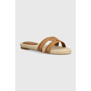 Kožené šľapky Tommy Hilfiger TH EMBOSS FLAT ESP SANDAL dámske, hnedá farba, FW0FW07928