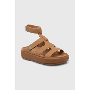 Sandále Crocs Brooklyn Luxe Gladiator dámske, hnedá farba, na platforme, 209557