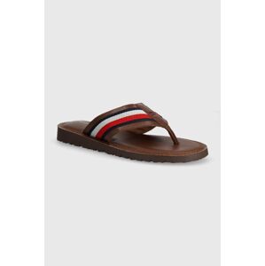 Žabky Tommy Hilfiger CORE TOE POST SANDAL pánske, hnedá farba, FM0FM05011