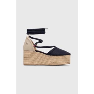 Espadrilky Tommy Hilfiger CLOSED TOE LINEN FLATFORM dámske, tmavomodrá farba, na kline, FW0FW07746