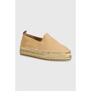 Espadrilky Tommy Hilfiger TH EMBROIDERED GOLD FLATFORM béžová farba, na platforme, FW0FW08061