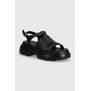 Kožené sandále Karl Lagerfeld SUN TREKKA dámske, čierna farba, na platforme, KL83524