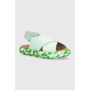 Detské kožené sandále Camper zelená farba