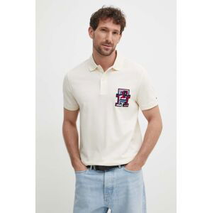 Polo tričko Tommy Hilfiger pánsky, béžová farba, s nášivkou, MW0MW34842