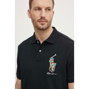 Bavlnené polo tričko Polo Ralph Lauren čierna farba, s nášivkou, 710926413