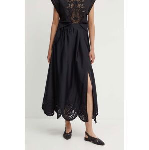 Bavlnená sukňa Sisley čierna farba, maxi, áčkový strih