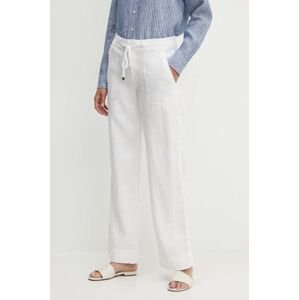 Ľanové nohavice Lauren Ralph Lauren biela farba, rovné, stredne vysoký pás, 200735138