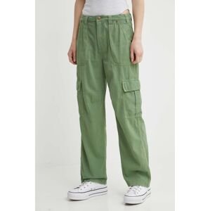 Bavlnené nohavice Billabong zelená farba, široké, vysoký pás, ABJNP00419
