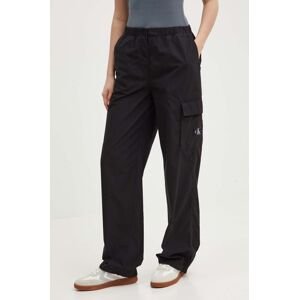 Bavlnené nohavice Calvin Klein Jeans čierna farba, rovné, vysoký pás, J20J223116