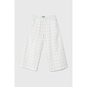 Detské ľanové nohavice United Colors of Benetton biela farba, jednofarebné