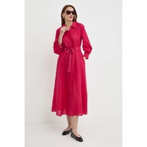 Ľanové šaty Marella ružová farba, midi, áčkový strih, 2413221094200