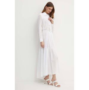 Bavlnené šaty Pinko biela farba, maxi, áčkový strih, 103728 A1XP