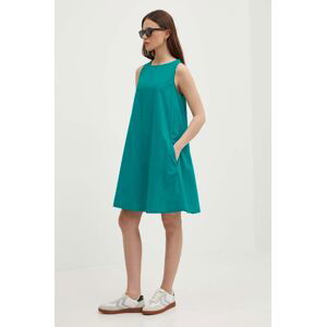 Bavlnené šaty United Colors of Benetton tyrkysová farba, mini, áčkový strih