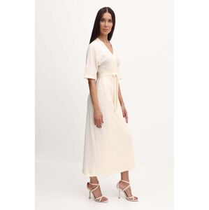 Ľanové šaty Max Mara Leisure béžová farba, maxi, áčkový strih, 2416621078600