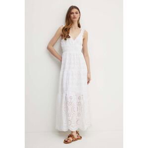 Bavlnené šaty Guess PALMA biela farba, maxi, áčkový strih, W4GK46 WG571