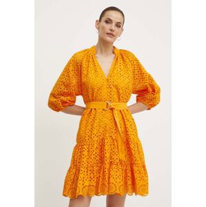 Bavlnené šaty Morgan RFLAM oranžová farba, mini, rovný strih, RFLAM