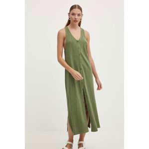 Bavlnené šaty Superdry zelená farba, midi, rovný strih