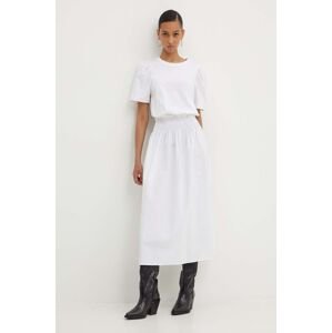 Bavlnené šaty Desigual OMAHA biela farba, maxi, áčkový strih, 24SWVW67
