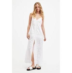 Šaty AllSaints DAHLIA EMB DRESS biela farba, maxi, rovný strih, W083DA