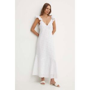 Ľanové šaty Polo Ralph Lauren biela farba, maxi, áčkový strih, 211935174