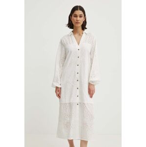 Bavlnené šaty Never Fully Dressed Jenna Shirt dress biela farba, midi, rovný strih, NFDDR1349