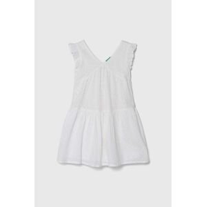 Dievčenské bavlnené šaty United Colors of Benetton biela farba, mini, áčkový strih