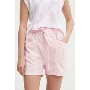 Šortky Pepe Jeans VALLE dámske, ružová farba, jednofarebné, vysoký pás, PL801097