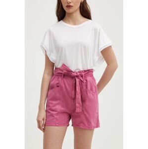 Šortky Pepe Jeans VALLE dámske, ružová farba, jednofarebné, vysoký pás, PL801097