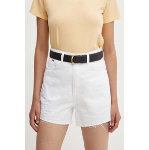 Rifľové krátke nohavice Pepe Jeans A-LINE SHORT UHW dámske, biela farba, jednofarebné, vysoký pás, PL801112TC1