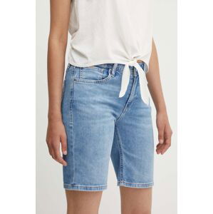 Rifľové krátke nohavice Pepe Jeans SLIM SHORT MW dámske, jednofarebné, stredne vysoký pás, PL801120MN7