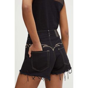 Rifľové krátke nohavice Pinko dámske, čierna farba, jednofarebné, vysoký pás, 103627 A1VD