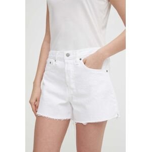 Rifľové krátke nohavice Polo Ralph Lauren dámske, biela farba, jednofarebné, vysoký pás, 211934947