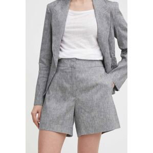 Ľanové šortky Sisley šedá farba, jednofarebné, vysoký pás