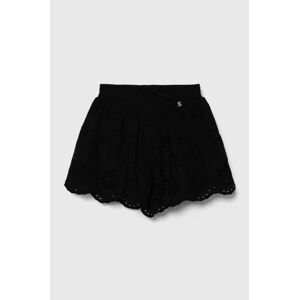 Detské bavlnené šortky Sisley čierna farba, jednofarebné