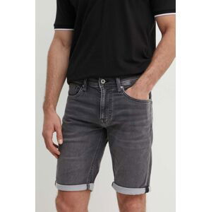 Rifľové krátke nohavice Pepe Jeans SLIM GYMDIGO SHORT pánske, šedá farba, PM801075UH3