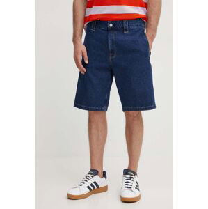 Rifľové krátke nohavice Calvin Klein Jeans pánske, tmavomodrá farba, J30J325696