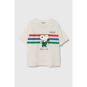 Detské bavlnené tričko United Colors of Benetton X Peanuts biela farba, s potlačou