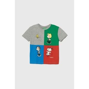 Detské bavlnené tričko United Colors of Benetton X Peanuts šedá farba, s potlačou