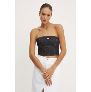 Džínsový top Miss Sixty XJ4430 DENIM STRAPLESS YOU šedá farba, odhalené ramená, 6L2XJ4430000