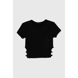 Detské bavlnené tričko Sisley čierna farba