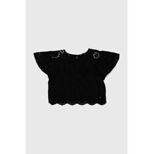 Detská blúzka Sisley čierna farba, jednofarebná