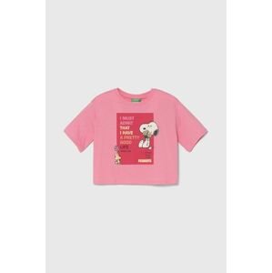 Detské bavlnené tričko United Colors of Benetton X Peanuts ružová farba