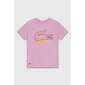 Detské bavlnené tričko Lacoste ružová farba