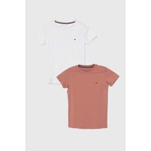 Detské bavlnené tričko Tommy Hilfiger 2-pak ružová farba