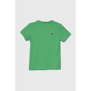 Detské bavlnené tričko Lacoste zelená farba, jednofarebný