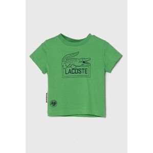 Detské bavlnené tričko Lacoste zelená farba, s potlačou