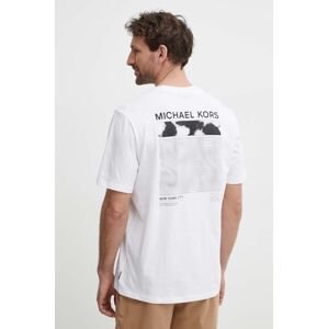 Bavlnené tričko Michael Kors pánsky, biela farba, s potlačou