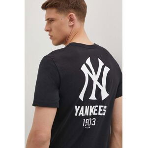 Bavlnené tričko Nike New York Yankees pánske, čierna farba, s potlačou