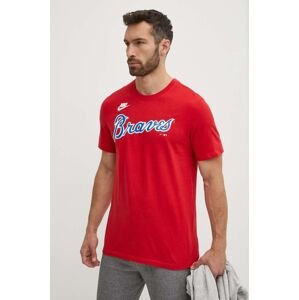 Bavlnené tričko Nike Atlanta Braves pánske, červená farba, s potlačou